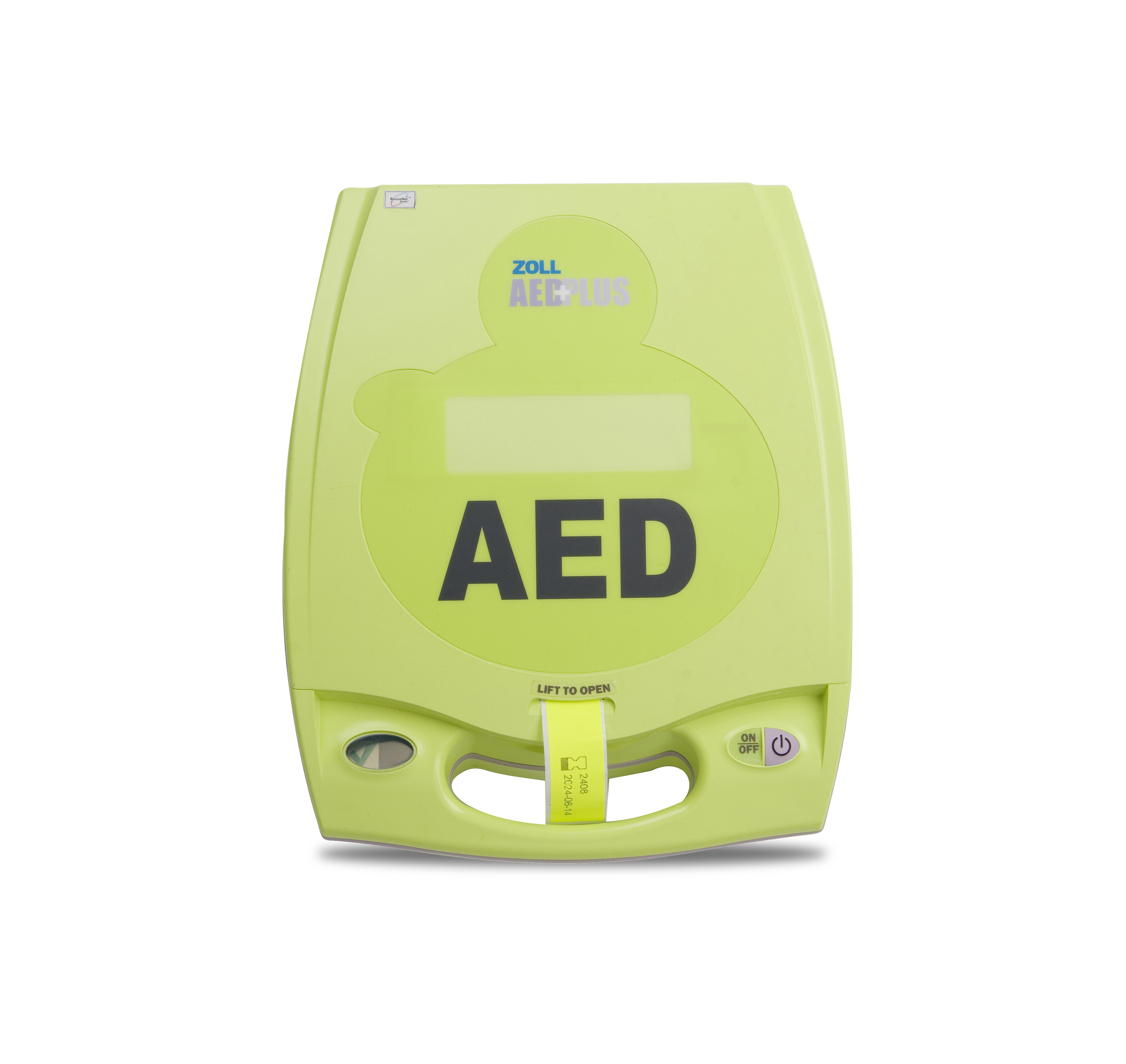 H&igrave;nh ảnh m&aacute;y sốc tim tự động AED ZOLL Plus m&agrave;u xanh l&aacute; c&acirc;y, thiết bị hỗ trợ cấp cứu ngưng tim đột ngột ph&acirc;n phối bởi NQ Medical.